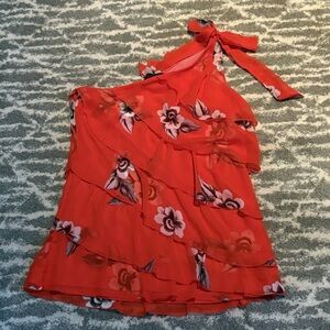 White House Black Market One Shoulder Floral Ruffle Top small vintage